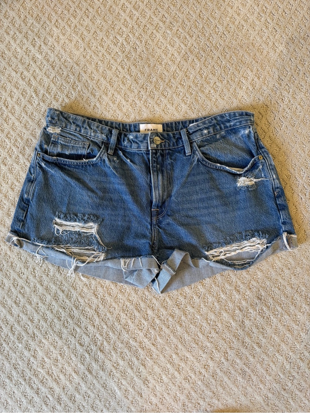 Frame Denim Blue Ripped Cuffed Jean Shorts